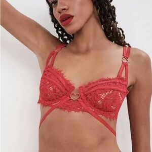 FOR LOVE & LEMONS Rose Lace Underwire Bra in Red, XS
